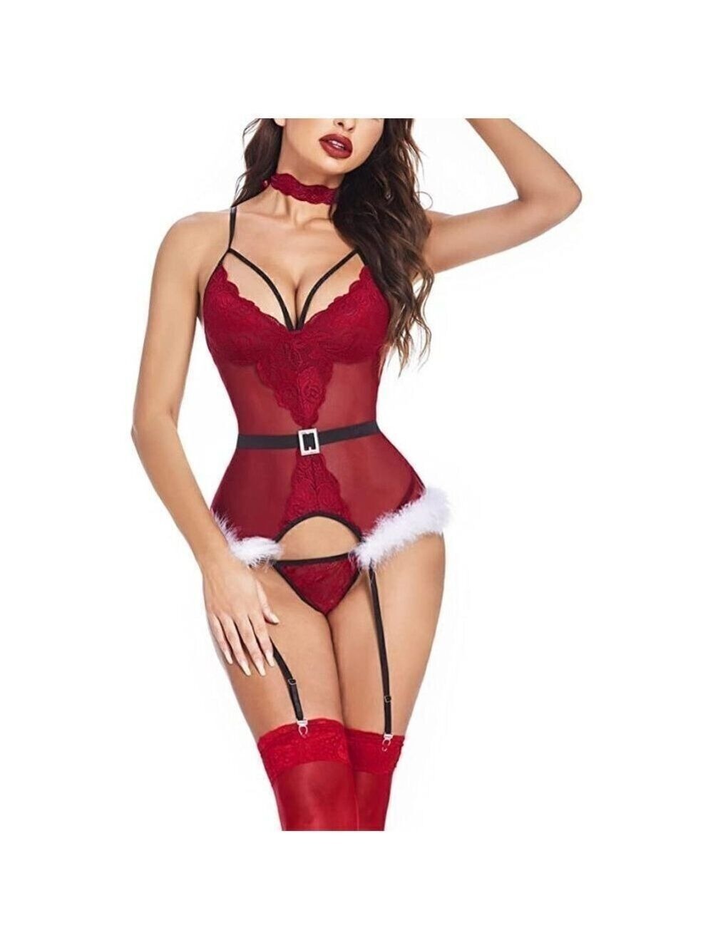 🥵🥵hot Christmas Queen Lingerie Sexy Santa Set Babydoll Chemise Sleepwear NWT